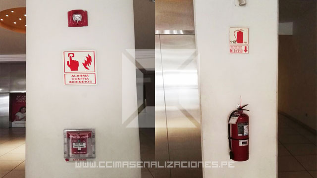 señales contra incendio y extintores para centro comercial